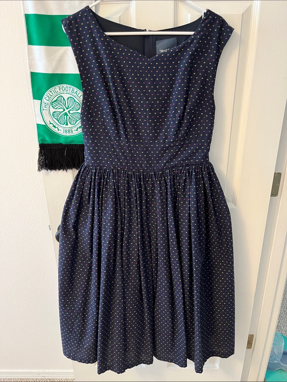 Modcloth Navy Midi Dress with Multicolor Micro Dots